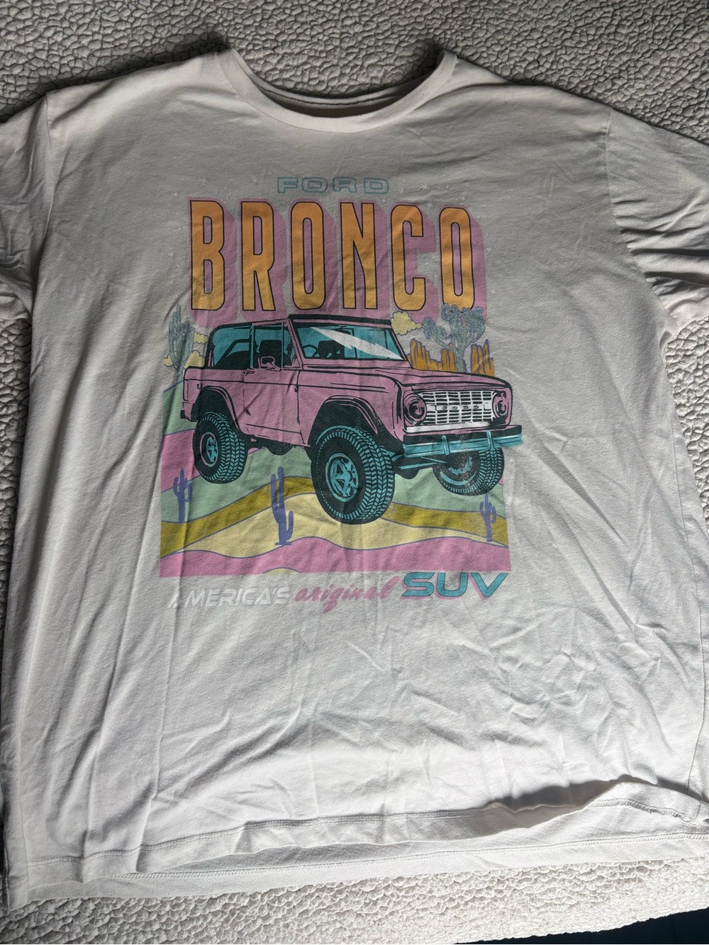 Ford Bronco Tee - White with Pink & Teal Graphic
